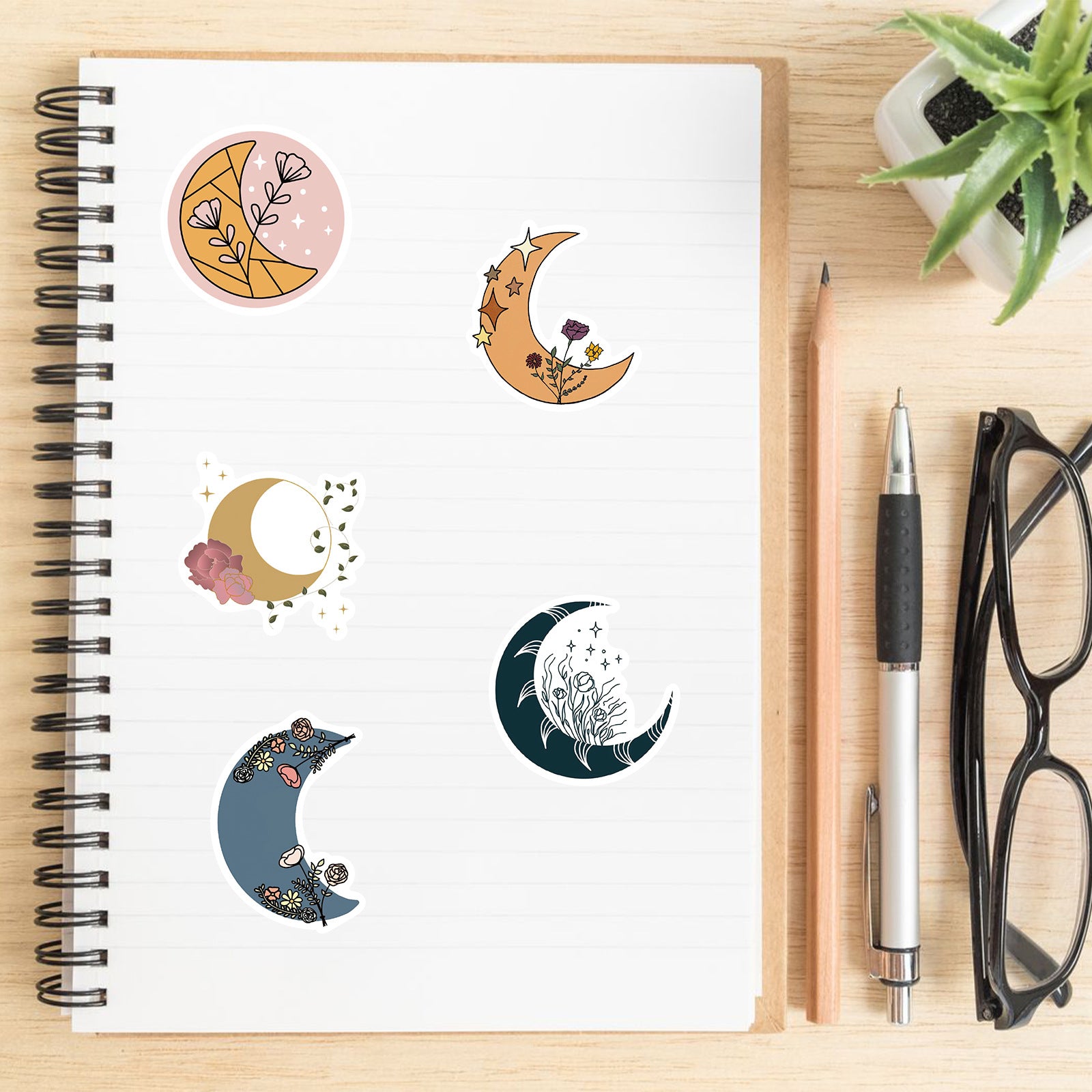 50pcs Moon Flower Cartoon Stickers Waterproof Room Decoration