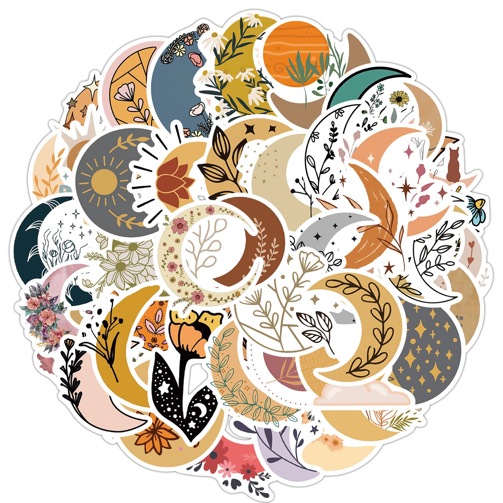 50pcs Moon Flower Cartoon Stickers Waterproof Room Decoration