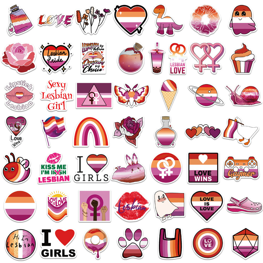50pcs Purple Lesbian Cartoon Stickers Waterproof DIY Room Decoration
