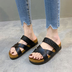 Women's Soft Cork Buckle Flip Flops Casual Thick Bottom Beach Shoes