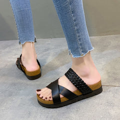 Women's Soft Cork Buckle Flip Flops Casual Thick Bottom Beach Shoes