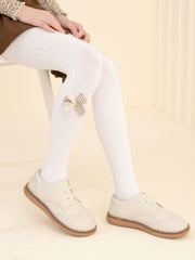Girls Elastic Pantyhose with Vertical Ribbon Knit Bow