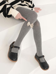 Girls Elastic Pantyhose with Vertical Ribbon Knit Bow