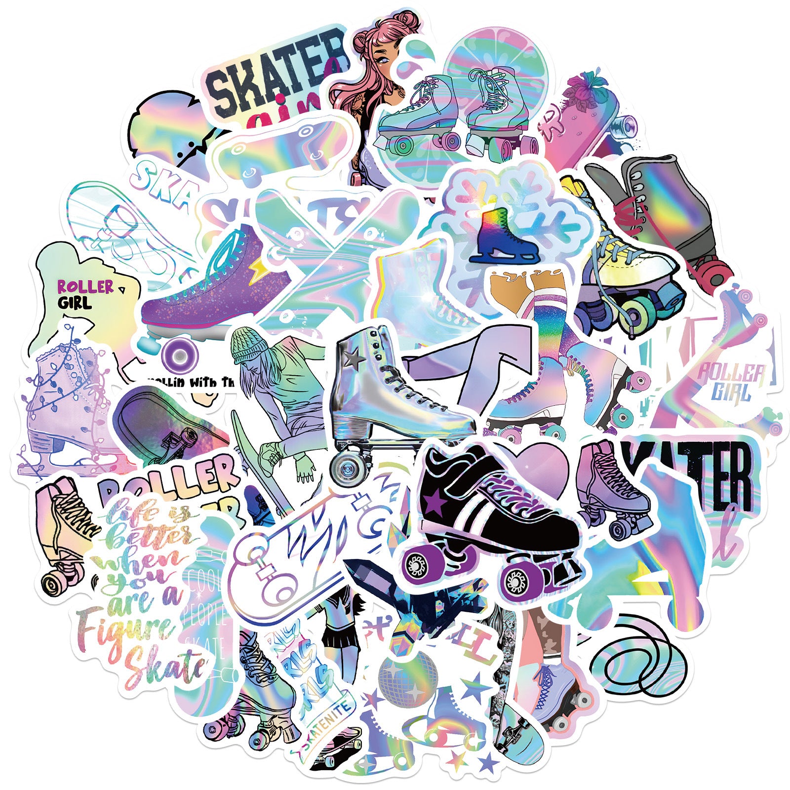 50pcs Cartoon Laser Skating Stickers Fun Waterproof DIY Room Decoration