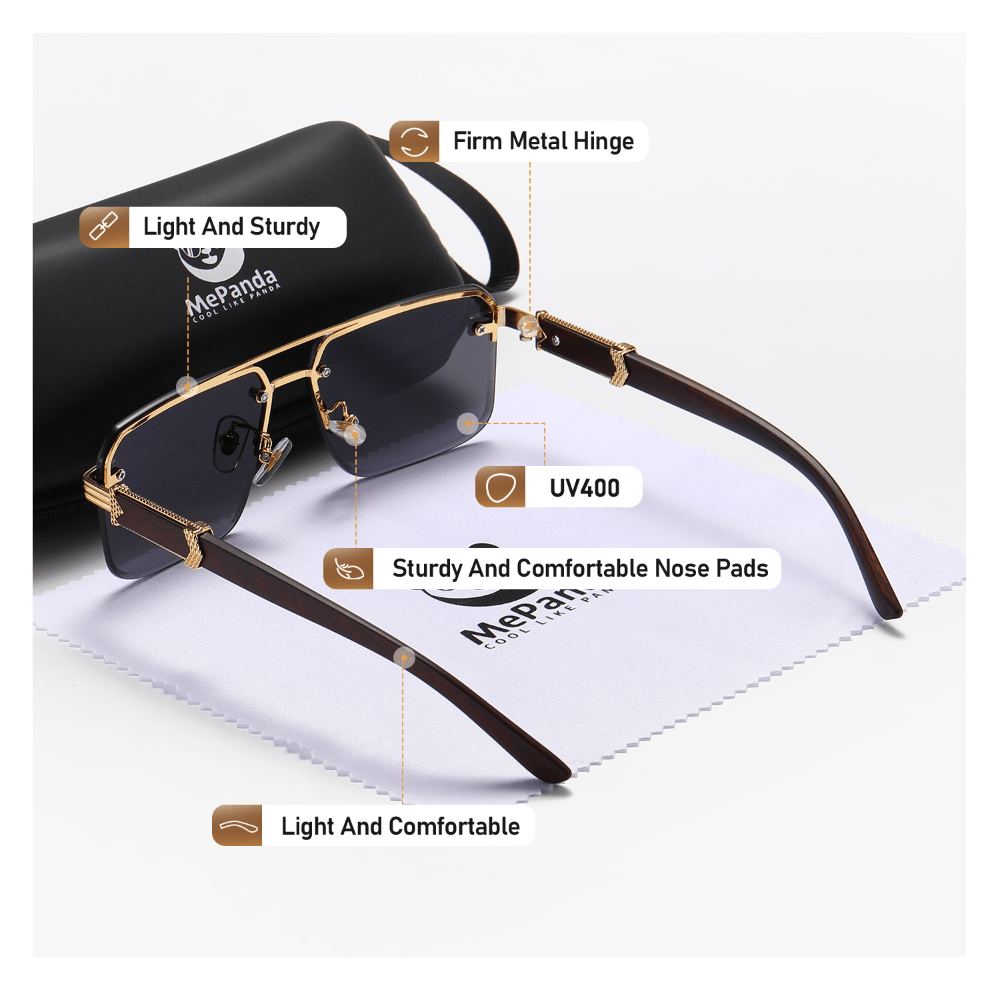 MePanda Square Metal Wood Sunglasses Unisex