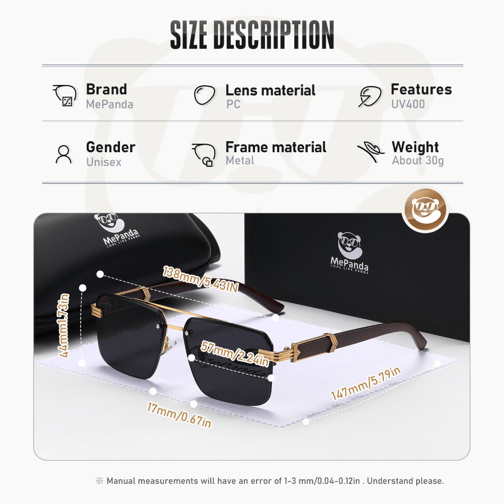 MePanda Square Metal Wood Sunglasses Unisex