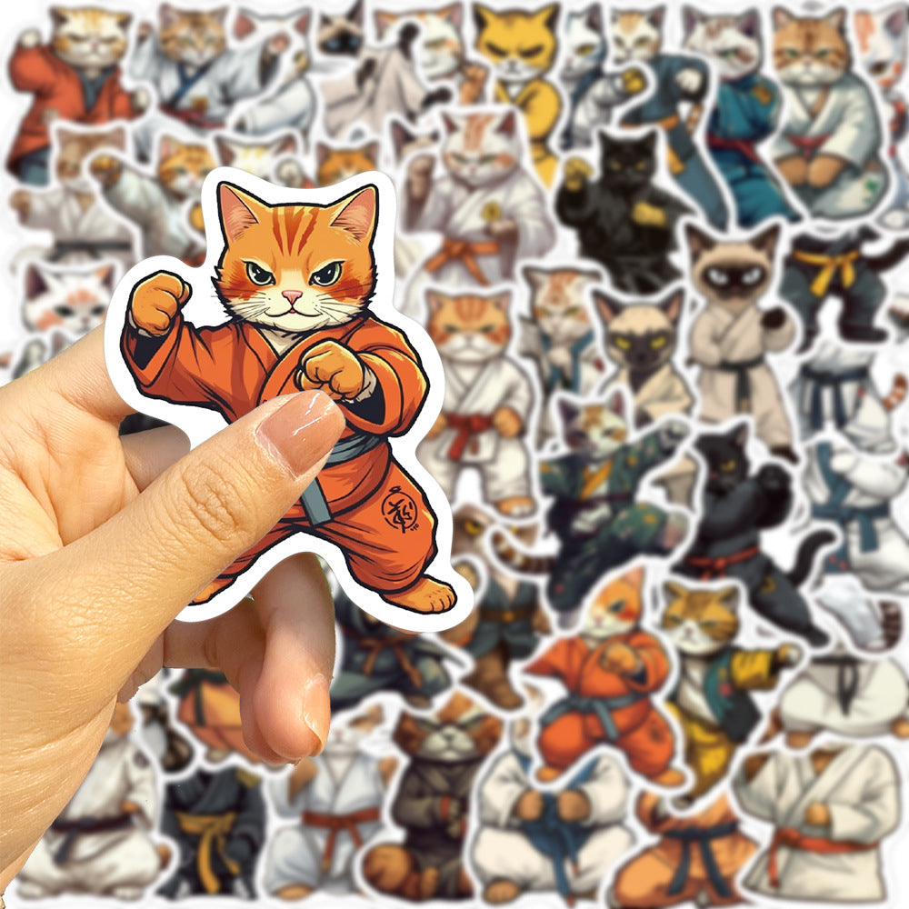 50 Cartoon Kung Fu Cat Stickers Waterproof DIY Room Decoration For Teens