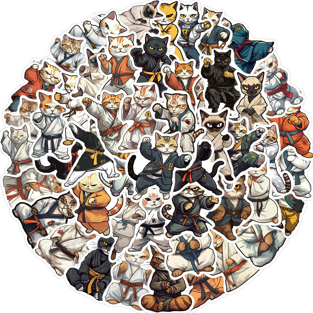 50 Cartoon Kung Fu Cat Stickers Waterproof DIY Room Decoration For Teens