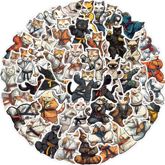 50 Cartoon Kung Fu Cat Stickers Waterproof DIY Room Decoration For Teens
