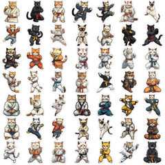 50 Cartoon Kung Fu Cat Stickers Waterproof DIY Room Decoration For Teens