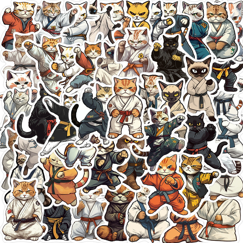 50 Cartoon Kung Fu Cat Stickers Waterproof DIY Room Decoration For Teens