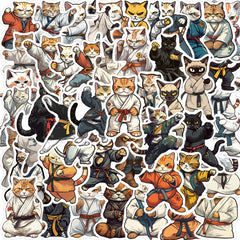 50 Cartoon Kung Fu Cat Stickers Waterproof DIY Room Decoration For Teens