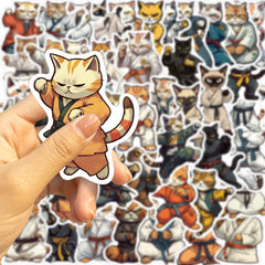 50 Cartoon Kung Fu Cat Stickers Waterproof DIY Room Decoration For Teens