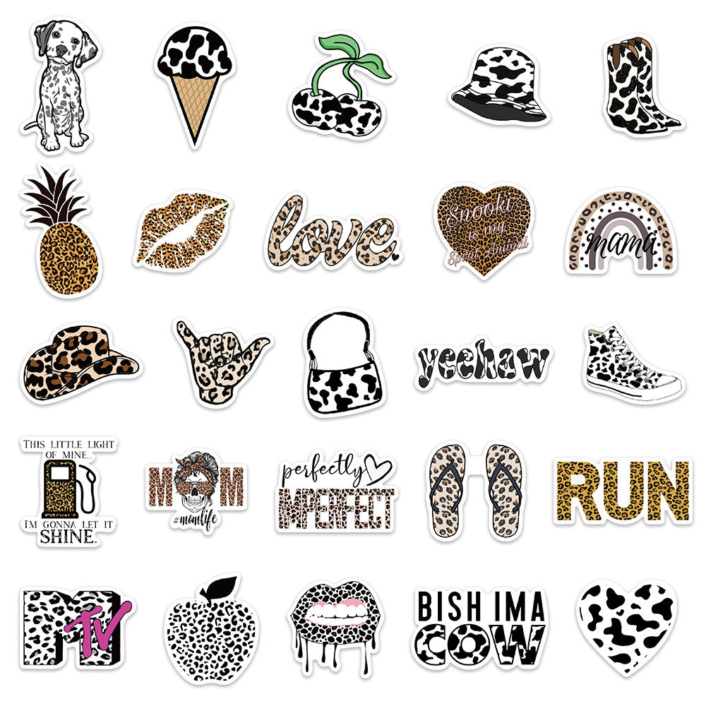 50pcs Leopard Print Stickers Waterproof Reusable DIY Room Decor For Teens Adults