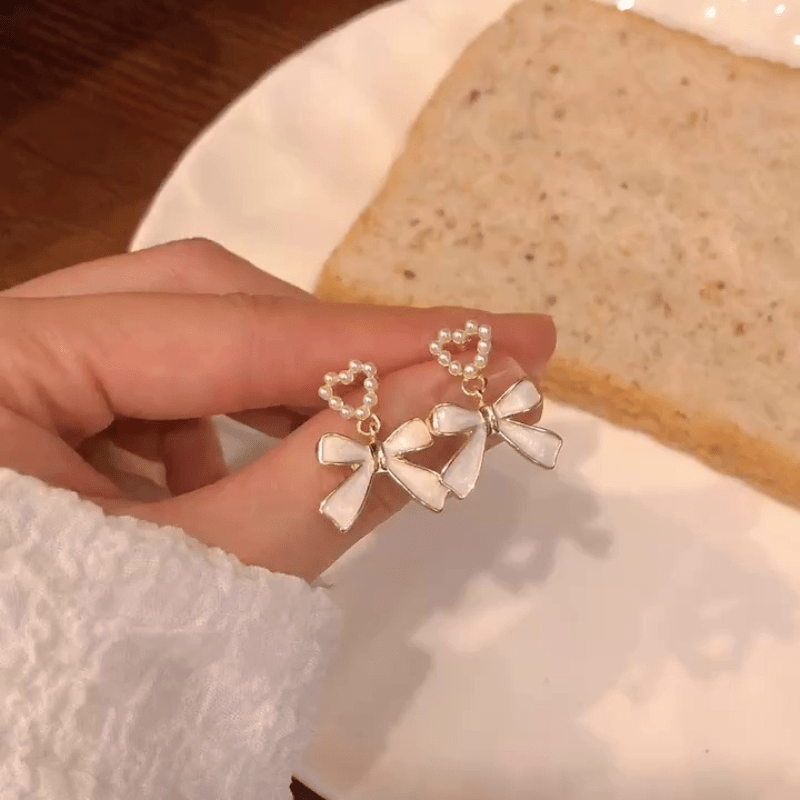 Bowknot Silvery Needle Golden Earrings