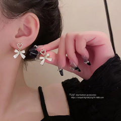 Bowknot Silvery Needle Golden Earrings