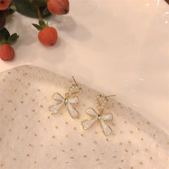 Bowknot Silvery Needle Golden Earrings