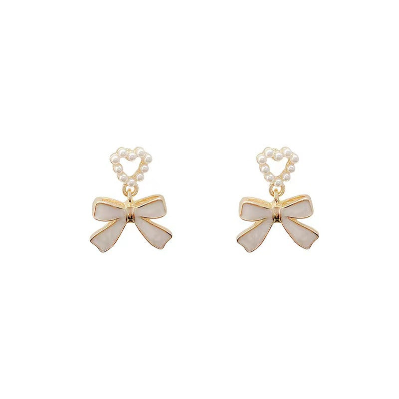 Bowknot Silvery Needle Golden Earrings