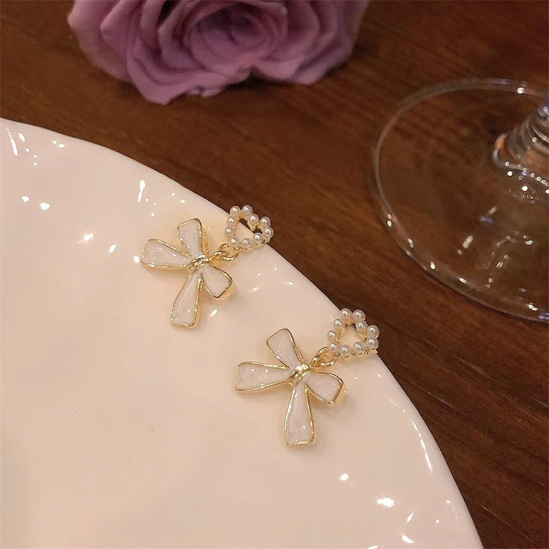 Bowknot Silvery Needle Golden Earrings