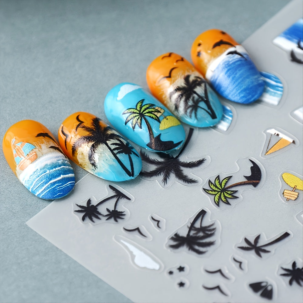 5D Summer Sea Beach Nail Art Stickers Self Adhesive Decals