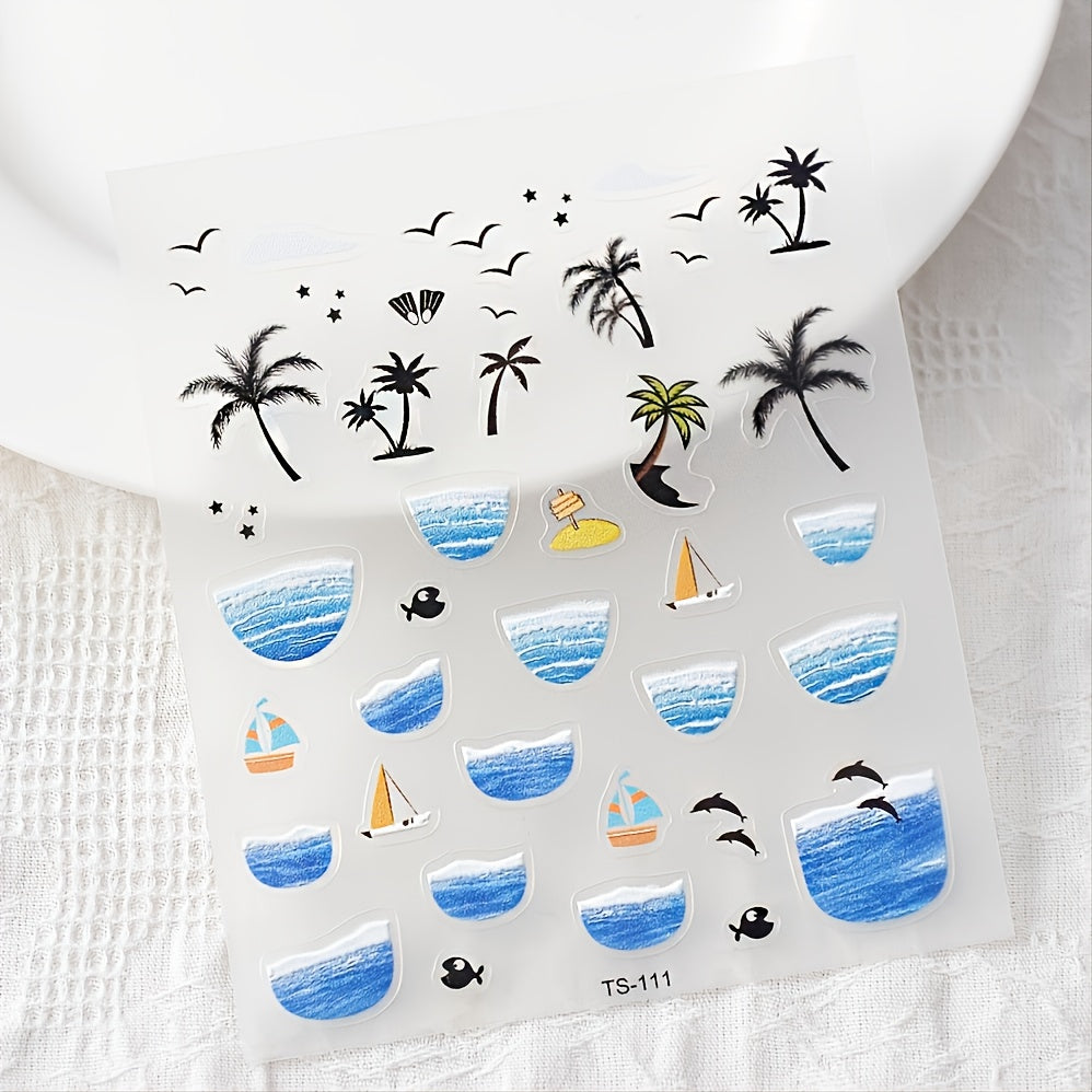 5D Summer Sea Beach Nail Art Stickers Self Adhesive Decals