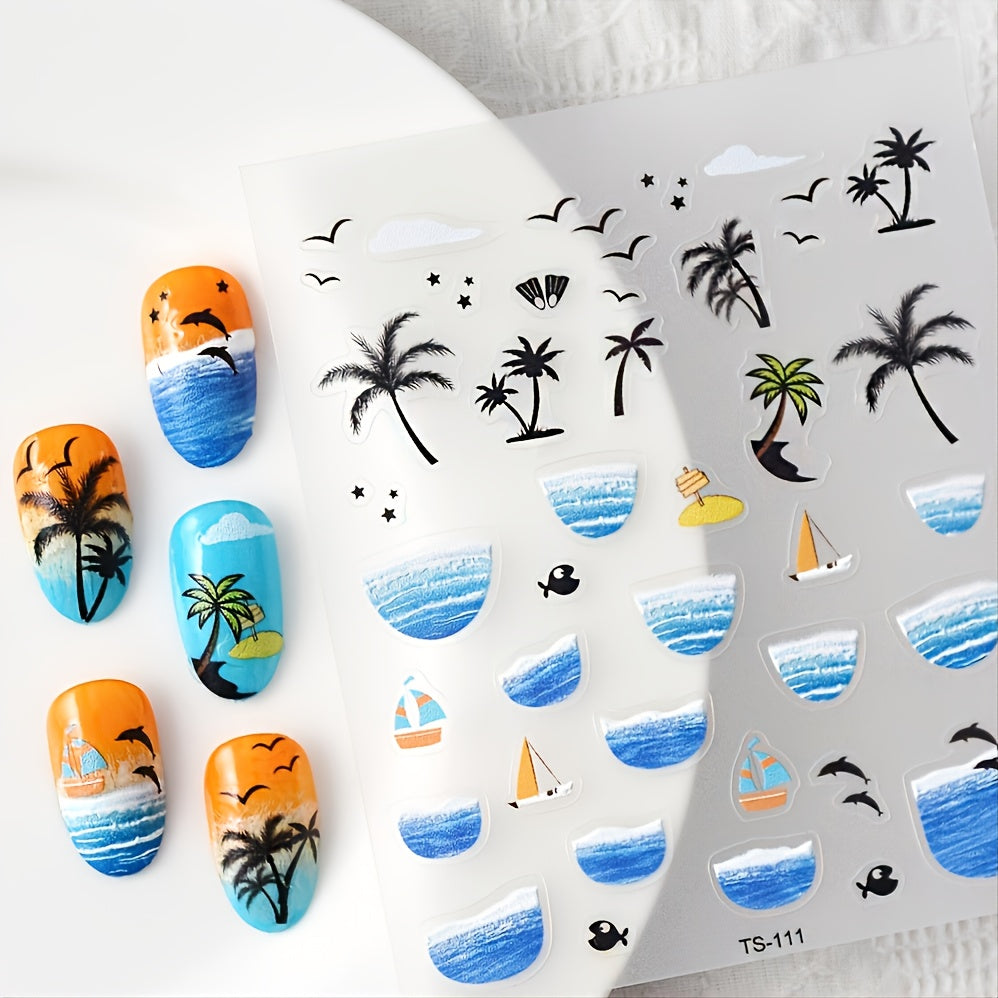 5D Summer Sea Beach Nail Art Stickers Self Adhesive Decals