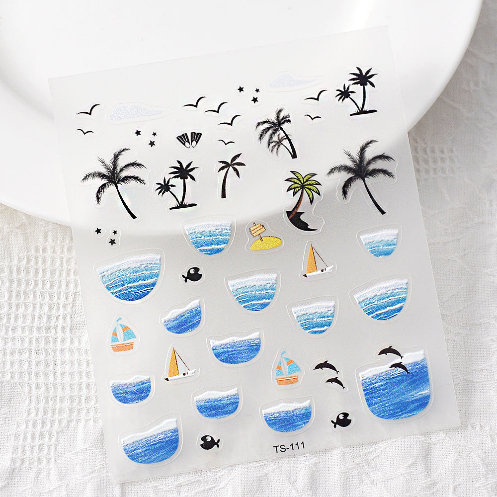 5D Summer Sea Beach Nail Art Stickers Self Adhesive Decals
