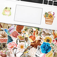 50pcs Retro Flowers Animal Stickers Water Bottle Laptop Waterproof Scrapbook