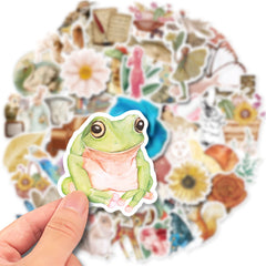 50pcs Retro Flowers Animal Stickers Water Bottle Laptop Waterproof Scrapbook