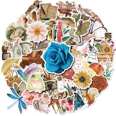 50pcs Retro Flowers Animal Stickers Water Bottle Laptop Waterproof Scrapbook