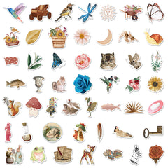 50pcs Retro Flowers Animal Stickers Water Bottle Laptop Waterproof Scrapbook