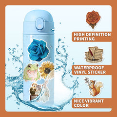 50pcs Retro Flowers Animal Stickers Water Bottle Laptop Waterproof Scrapbook