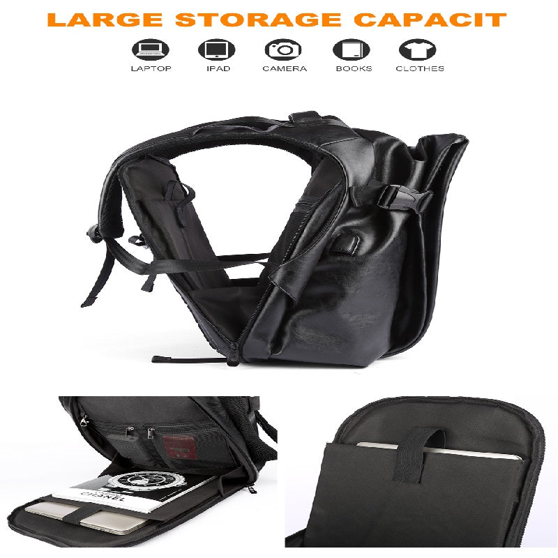 Men's Backpack USB Charge Travel Laptop Back Packs 40 PU Leather School Bag