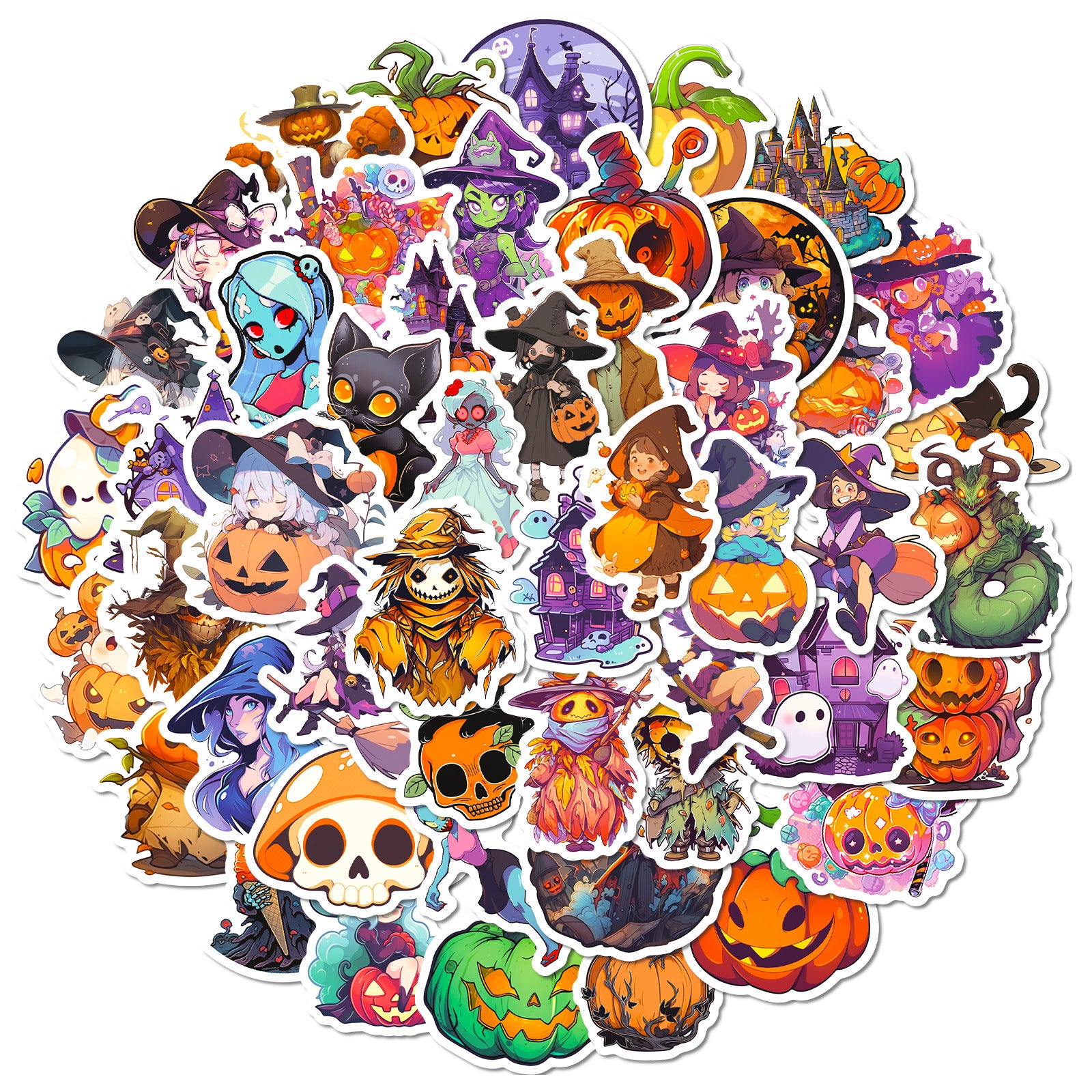 50pcs Halloween Pumpkin Stickers Vinyl Waterproof Scrapbook Stickers