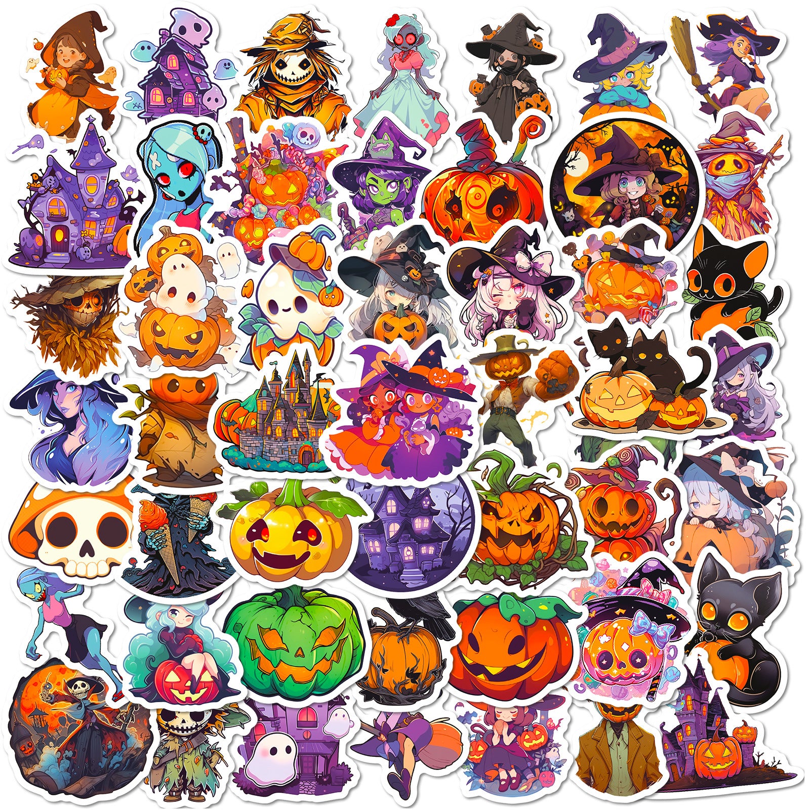 50pcs Halloween Pumpkin Stickers Vinyl Waterproof Scrapbook Stickers