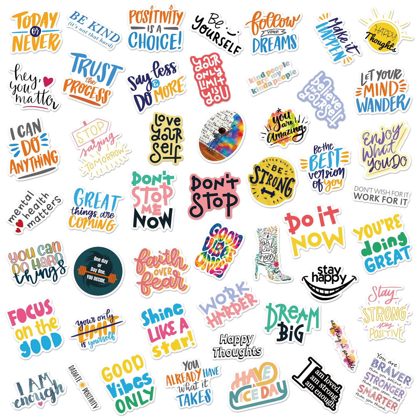 50pcs Mental Health Stickers Awareness Water Bottle Laptop Adults Therapist