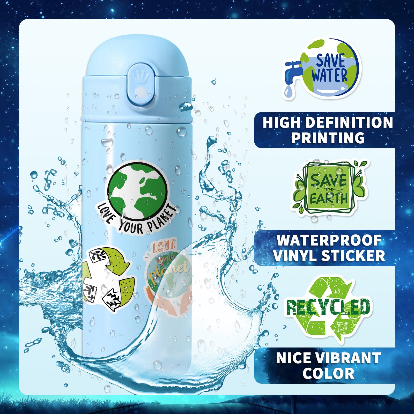 50pcs Earth Environmental Protection Stickers for Luggage Laptop Guitar