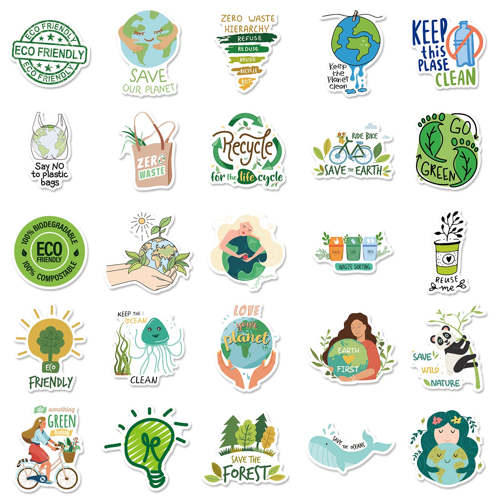 50pcs Earth Environmental Protection Stickers for Luggage Laptop Guitar