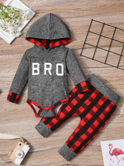 Baby Boy Plaid Hoodies Romper Pants 2PCS Outfits Set