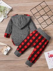 Baby Boy Plaid Hoodies Romper Pants 2PCS Outfits Set