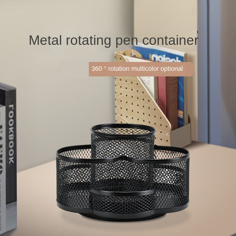 Metal Mesh Rotating Pen Holder Desktop Storage Box