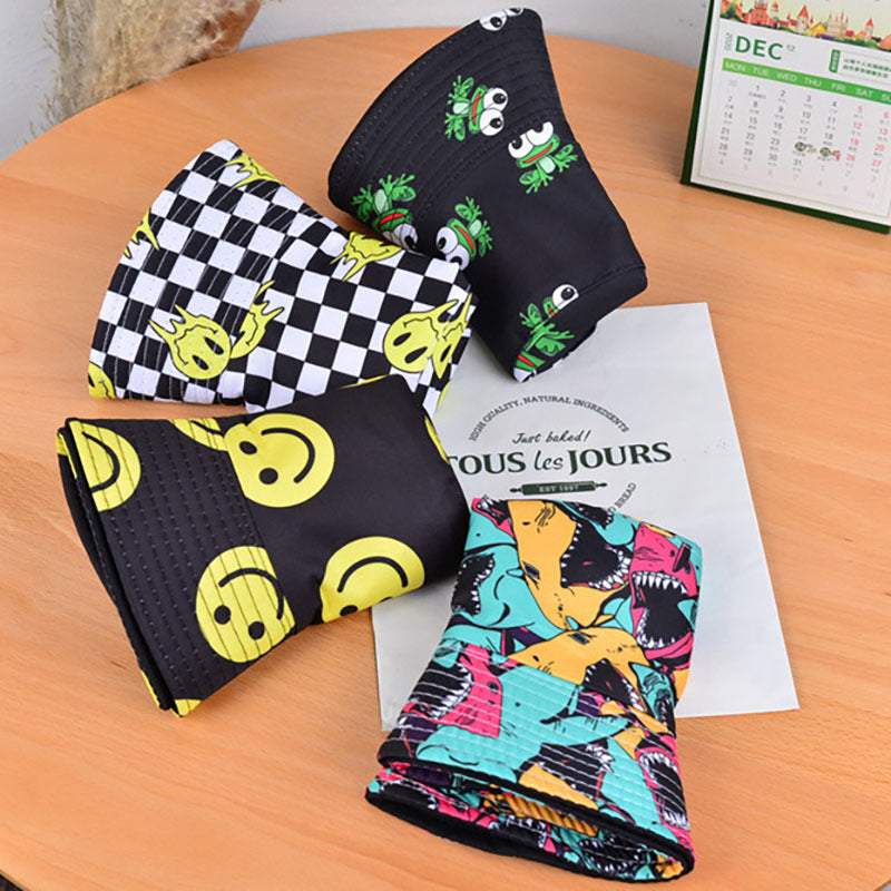 Cartoon Print Reversible Sunshade Fisherman Cap Lightweight Basin Hat