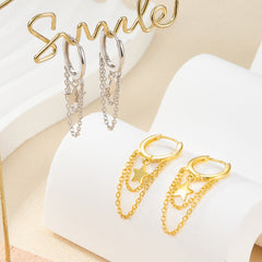 S925 Silver Tassel Star Chain Earrings for Girls