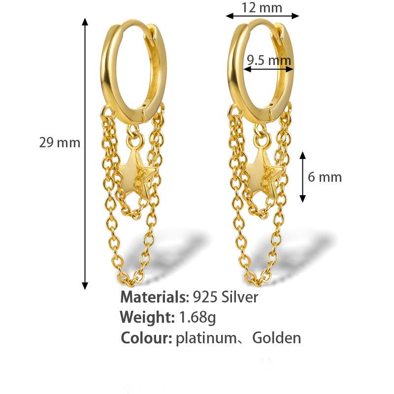 S925 Silver Tassel Star Chain Earrings for Girls