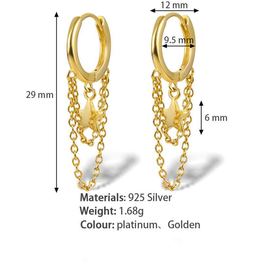 S925 Silver Tassel Star Chain Earrings for Girls