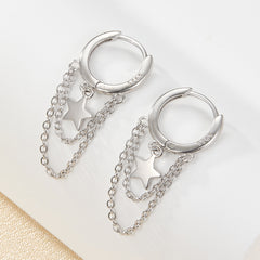 S925 Silver Tassel Star Chain Earrings for Girls