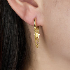 S925 Silver Tassel Star Chain Earrings for Girls