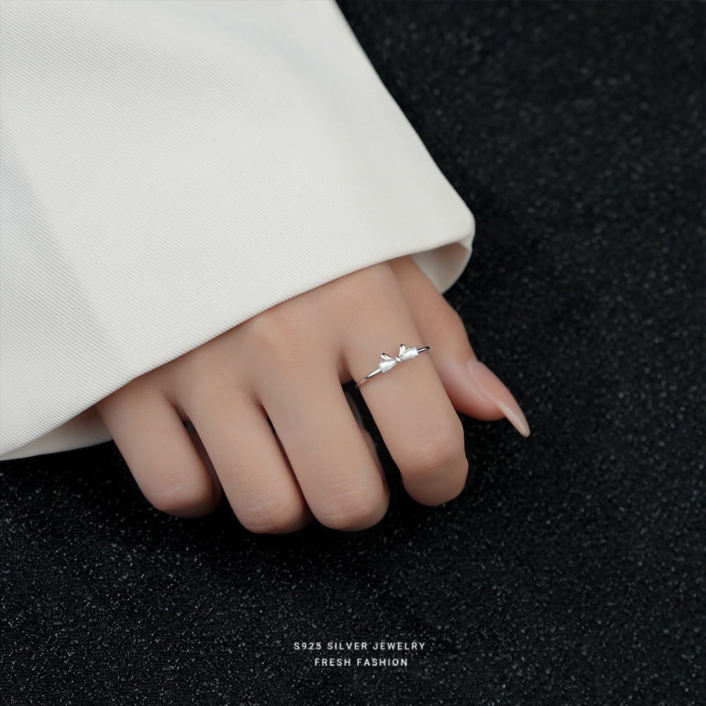 S925 Sterling Silver Bow Adjustable Index Finger Ring Hand Jewelry Gift