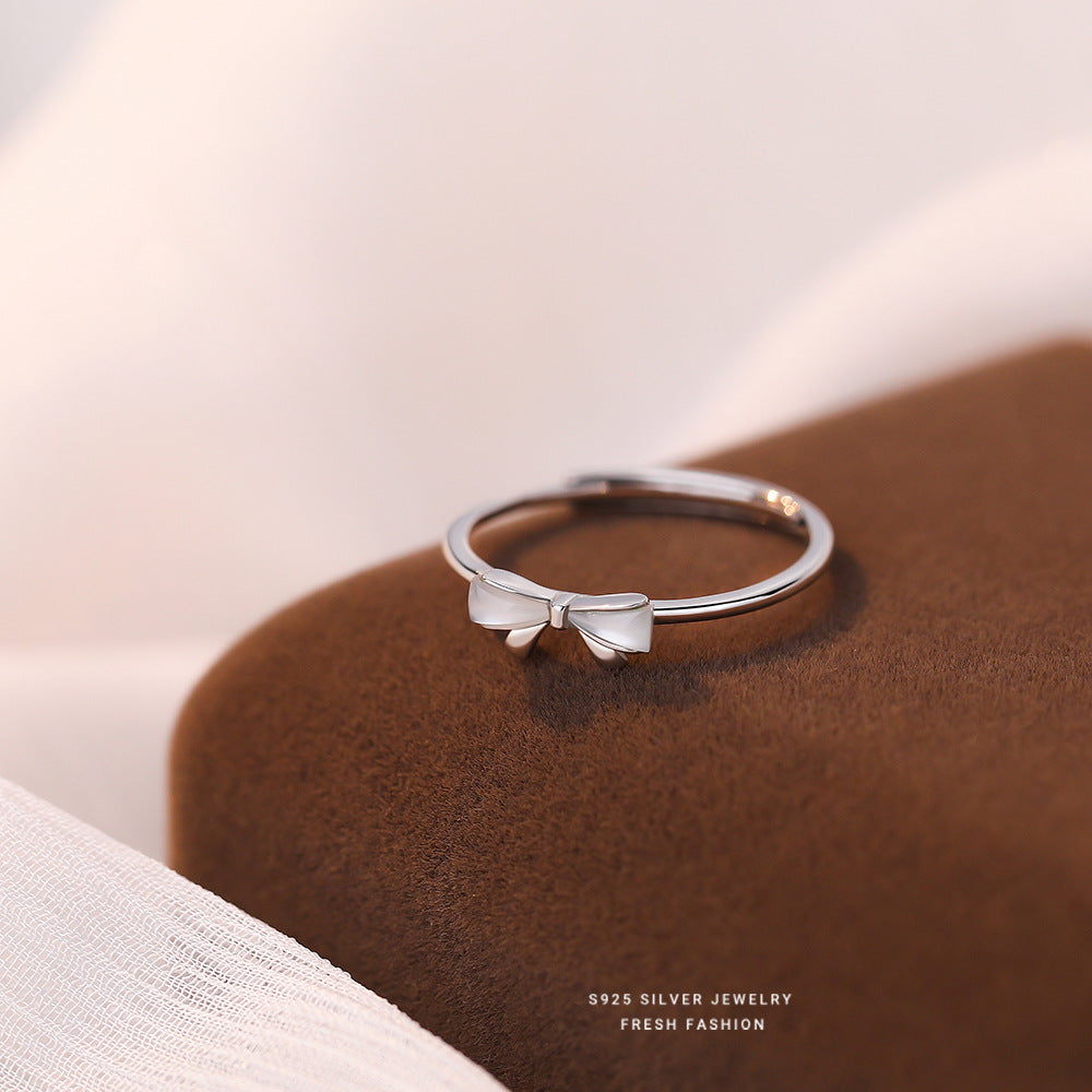 S925 Sterling Silver Bow Adjustable Index Finger Ring Hand Jewelry Gift