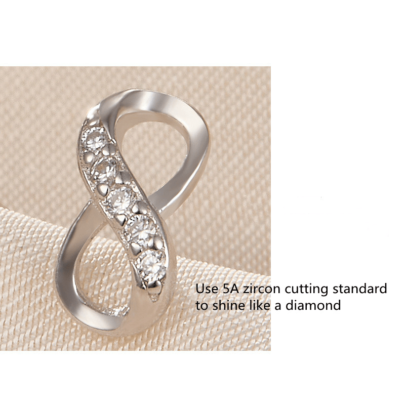S925 Silver Infinite Symbol Stud Earrings Cubic Zirconia Decor Jewelry